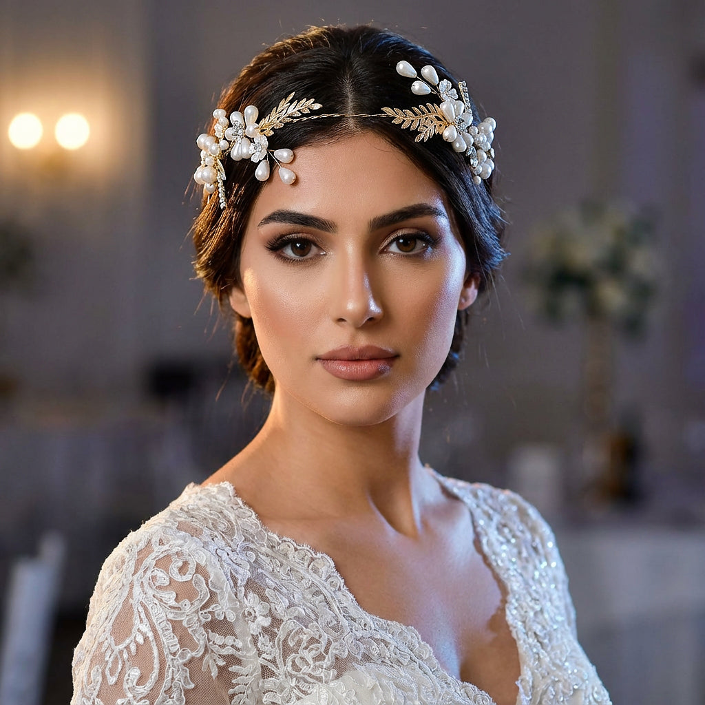 Forest-Style Floral and Pearl Headband- Bridella BHP974