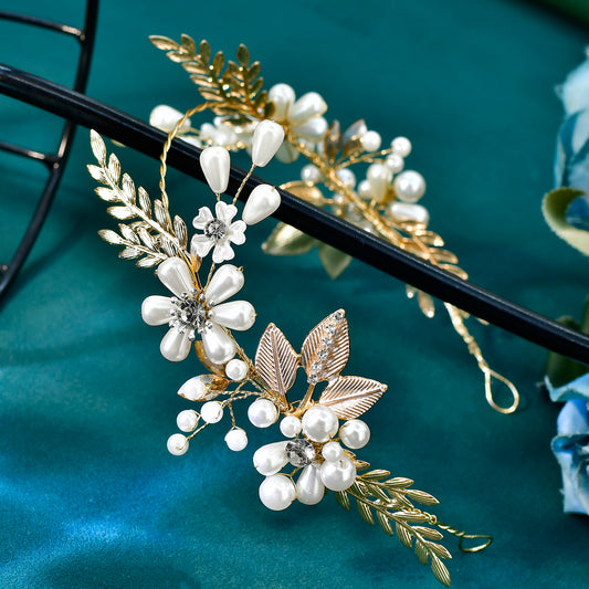 Forest-Style Floral and Pearl Headband- Bridella BHP974