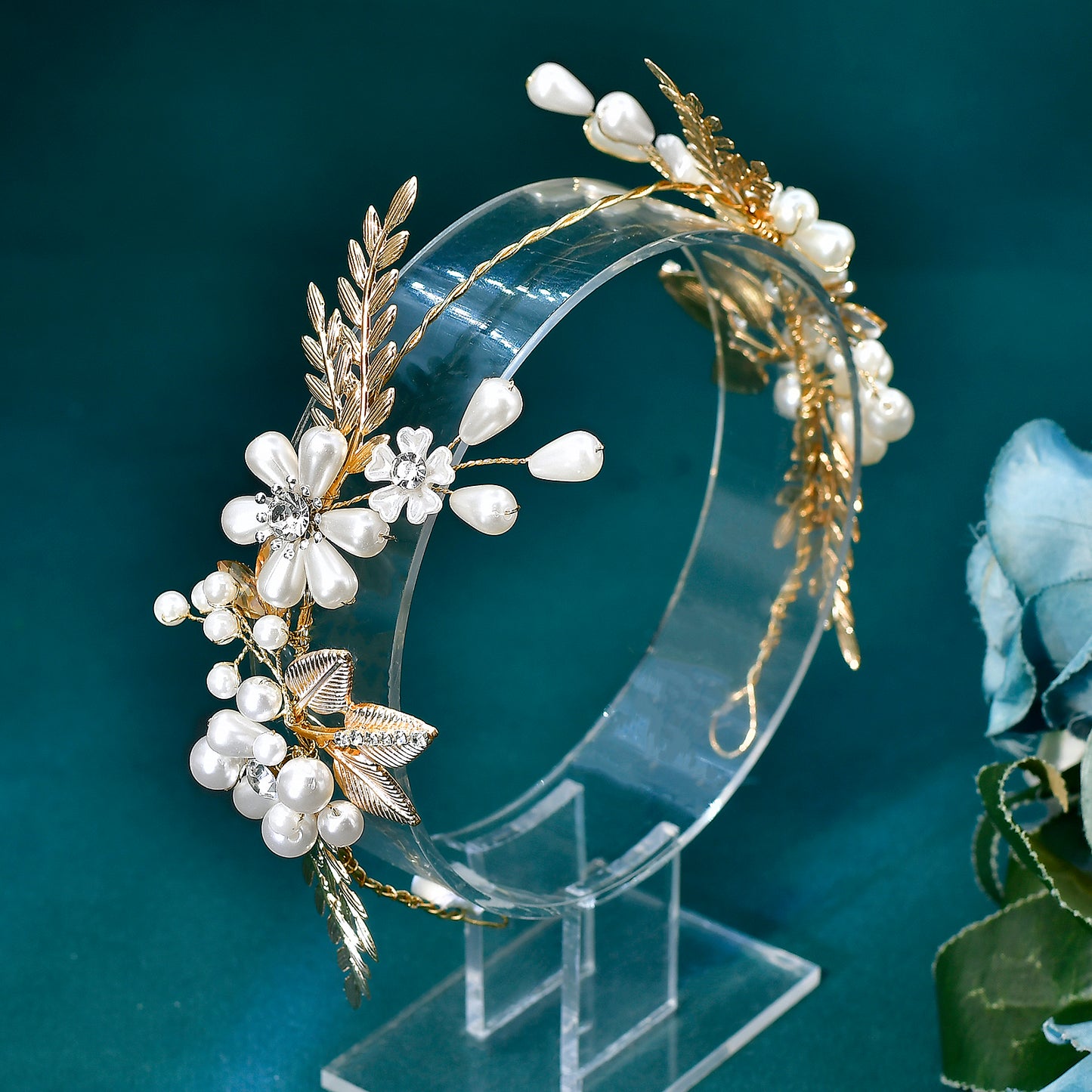 Forest-Style Floral and Pearl Headband- Bridella BHP974
