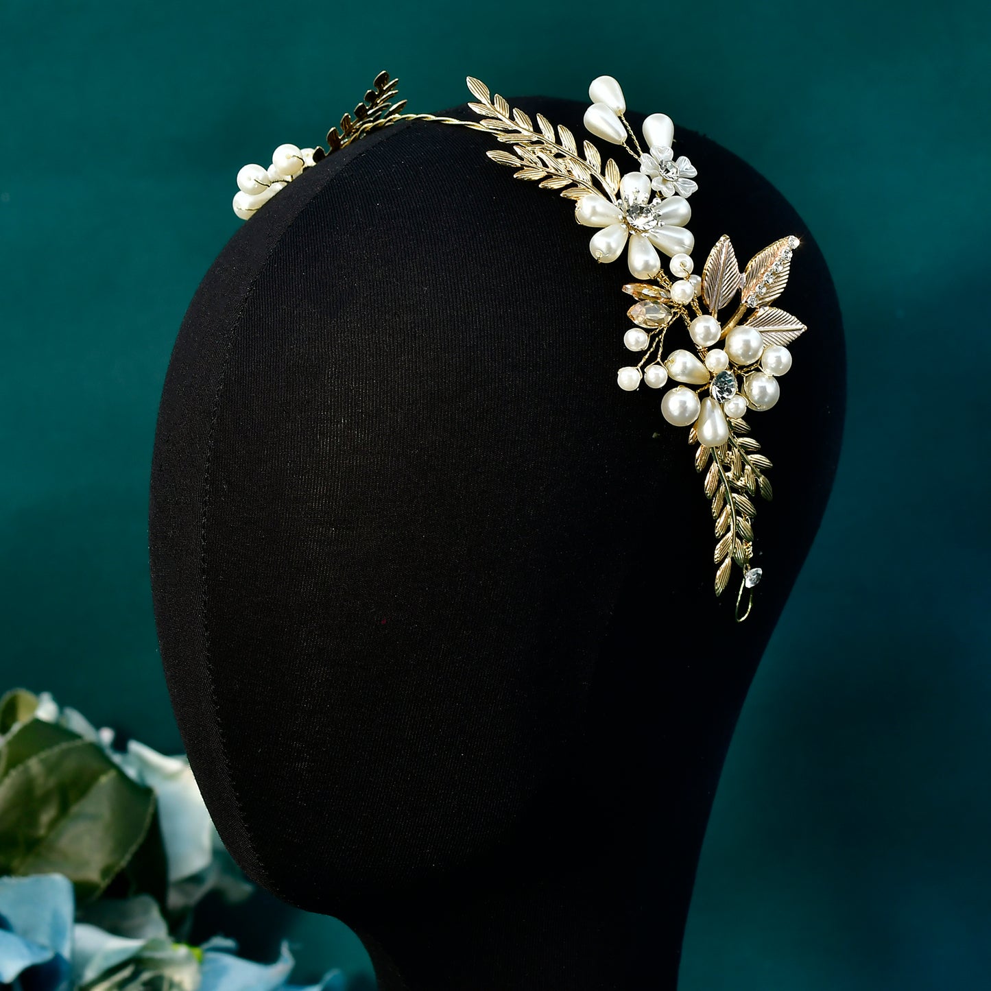 Forest-Style Floral and Pearl Headband- Bridella BHP974