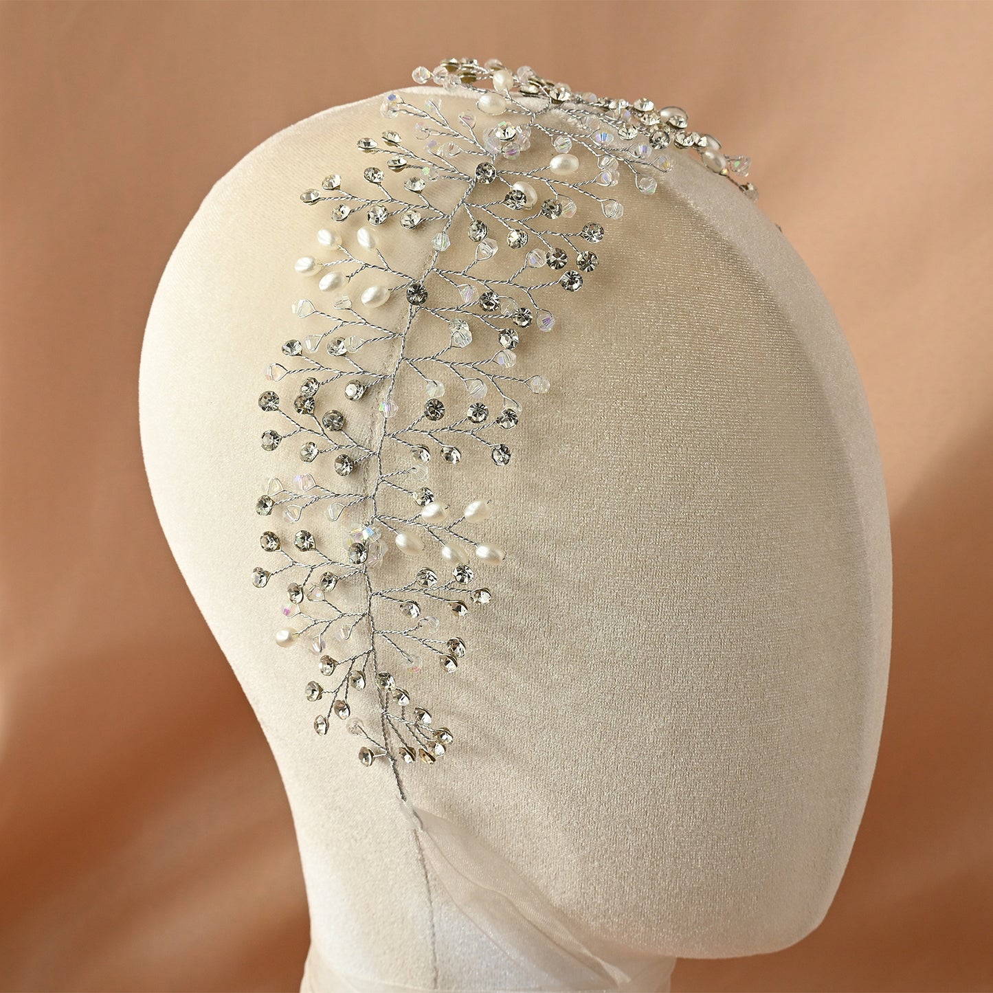 Bridella BHP10-S Silver Rhinestone & Pearl Tiara