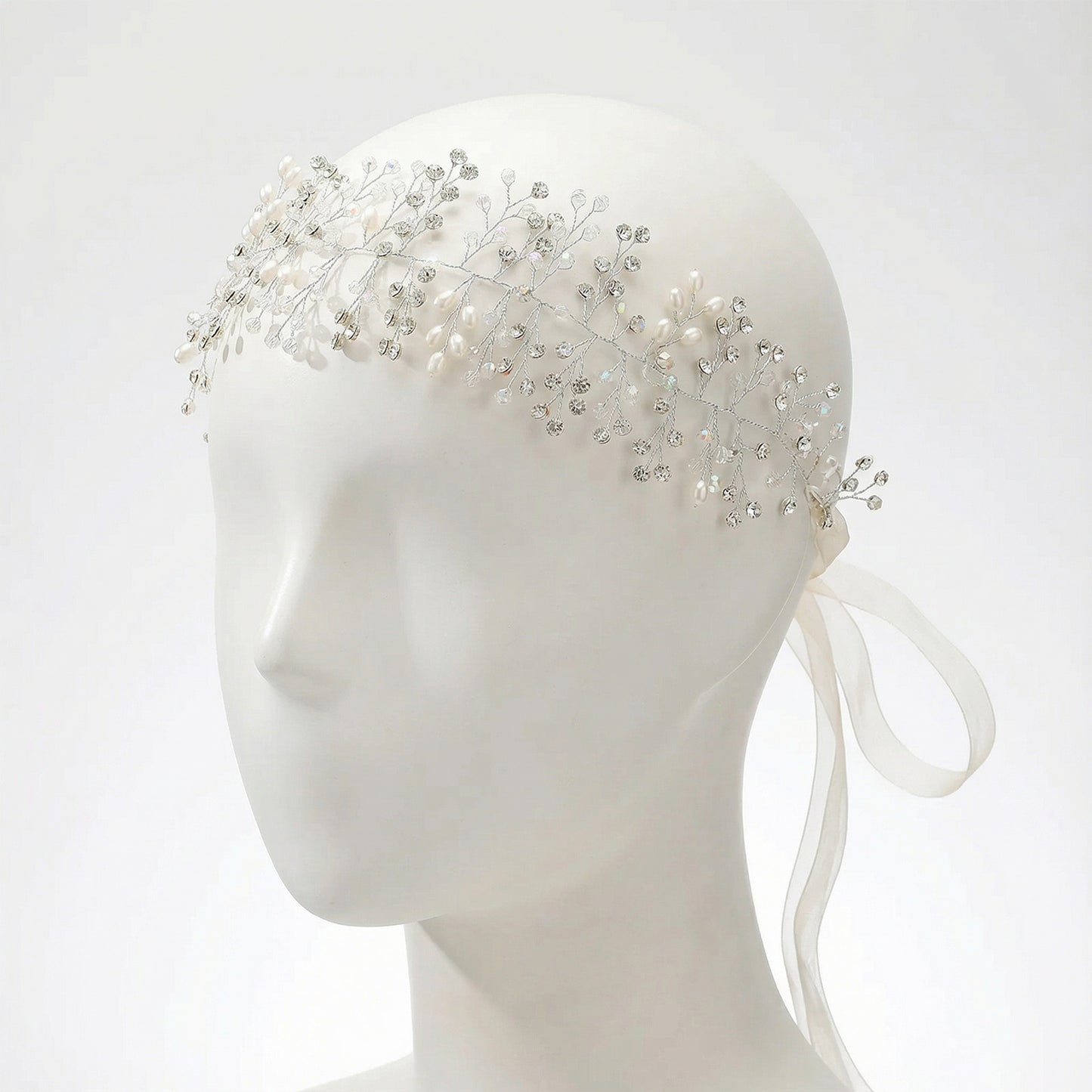 Bridella BHP10-S Silver Rhinestone & Pearl Tiara