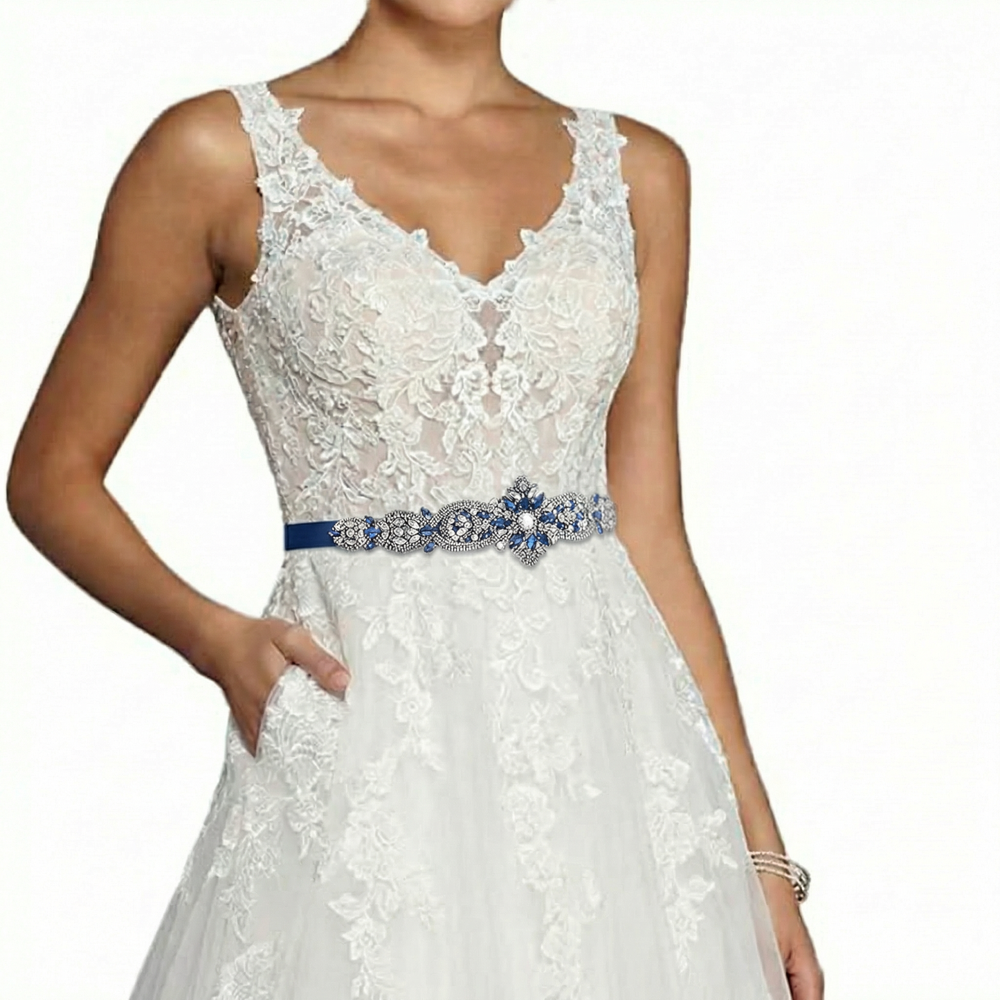 Navy Rhinestone Belt - Bridella BS84ML