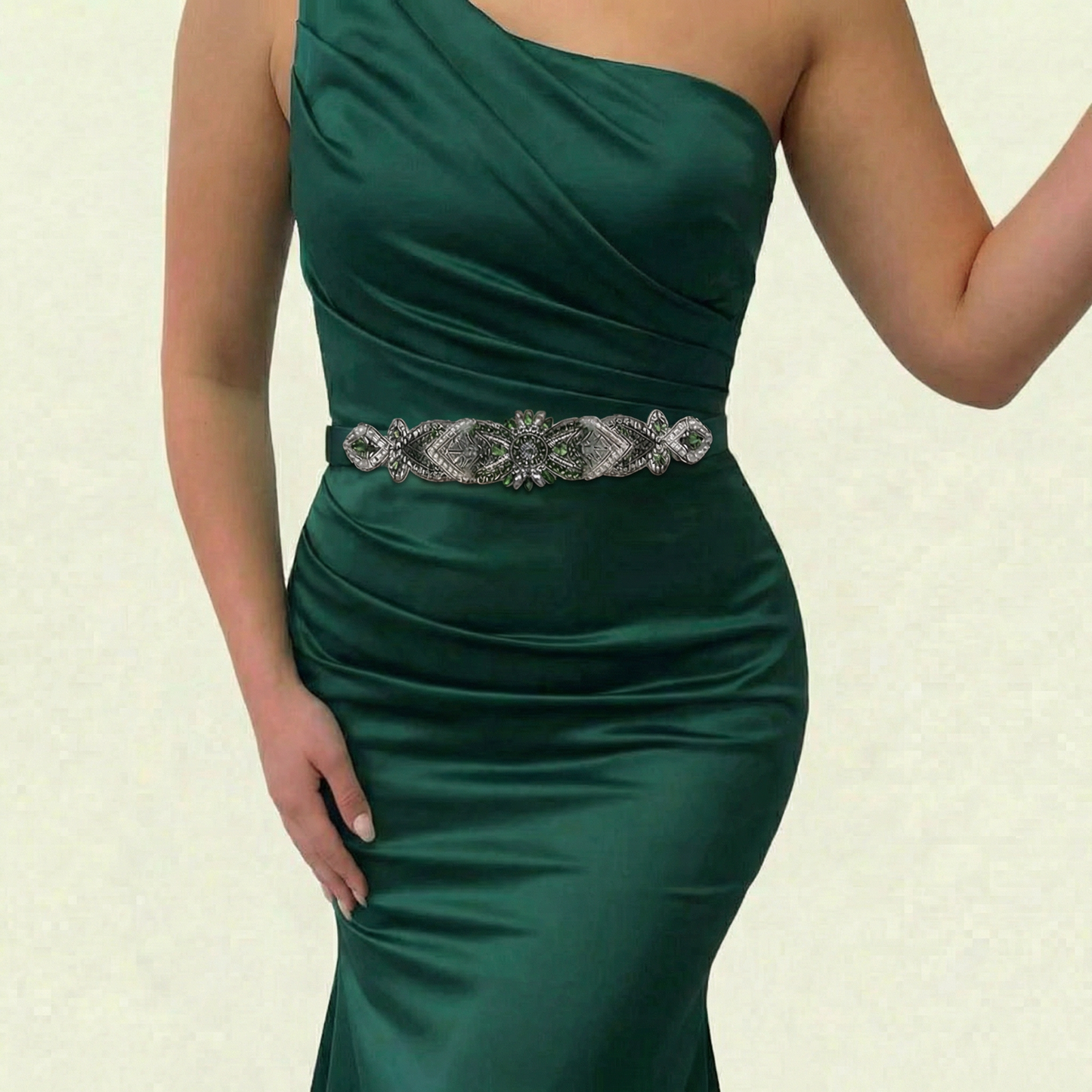 Emerald Rhinestone Pearl Bridal Belt Bridella BS208KL