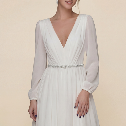 Off White Rhinestone Bridal Belt Wedding Sash – Bridella BS32