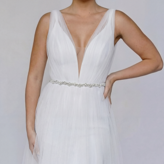 Off White Rhinestone Bridal Belt Wedding Sash – Bridella BS37