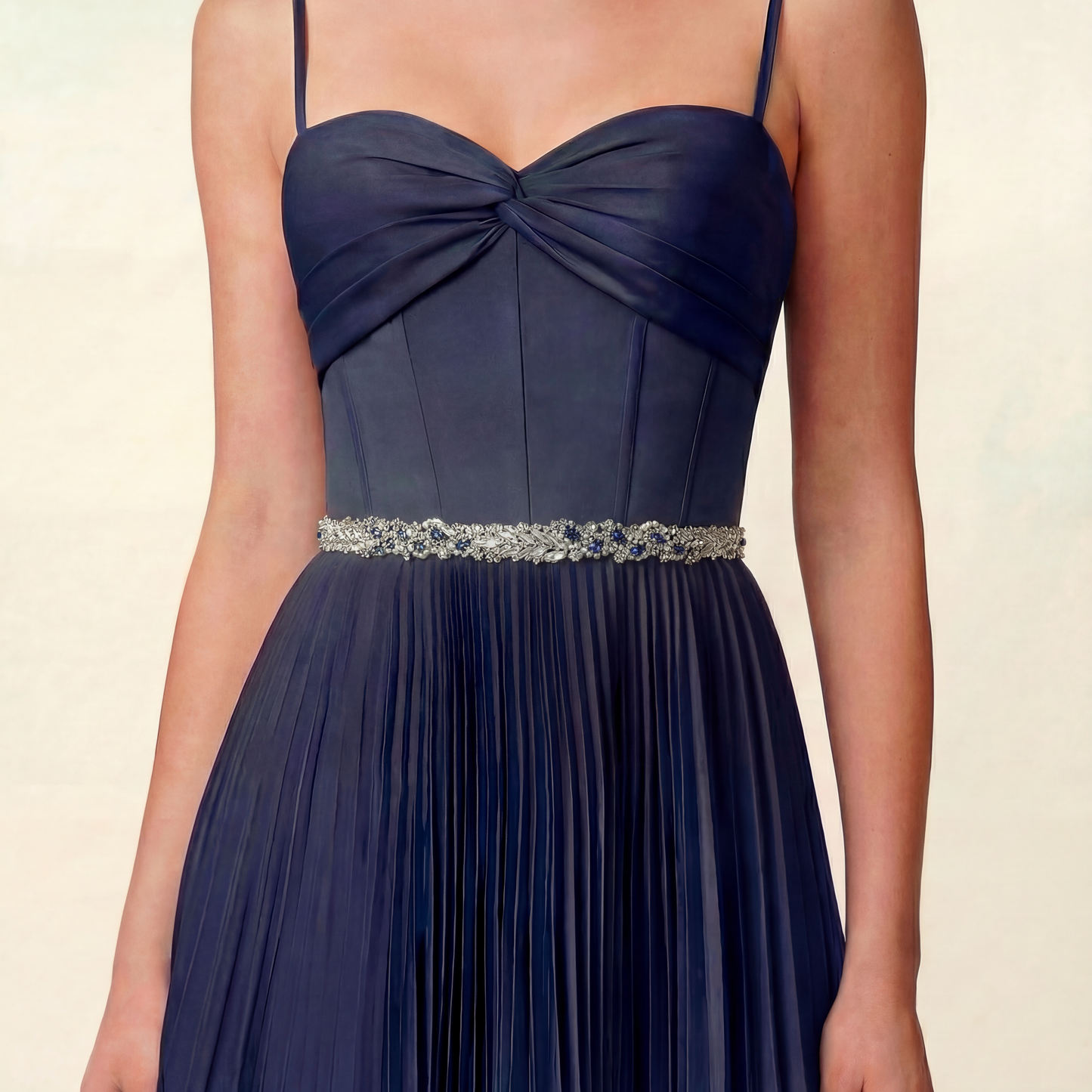 Navy Rhinestone Pearl Bridal Belt Wedding Sash - Bridella BS100ML