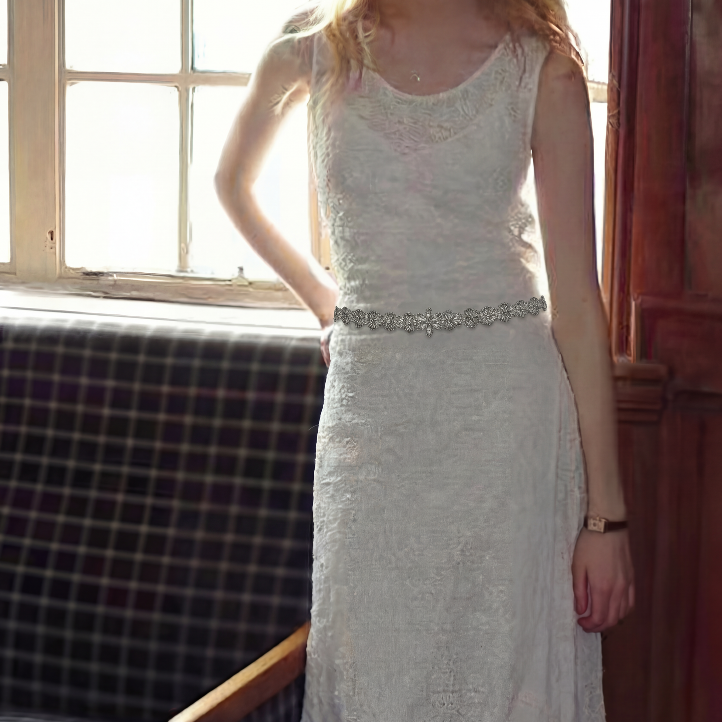 Ivory Rhinestone Belt -Bridella BS21