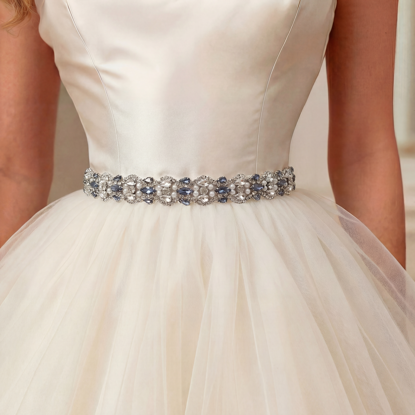 Navy Rhinestone Bridal Belt Wedding Sash – Bridella BS466ML