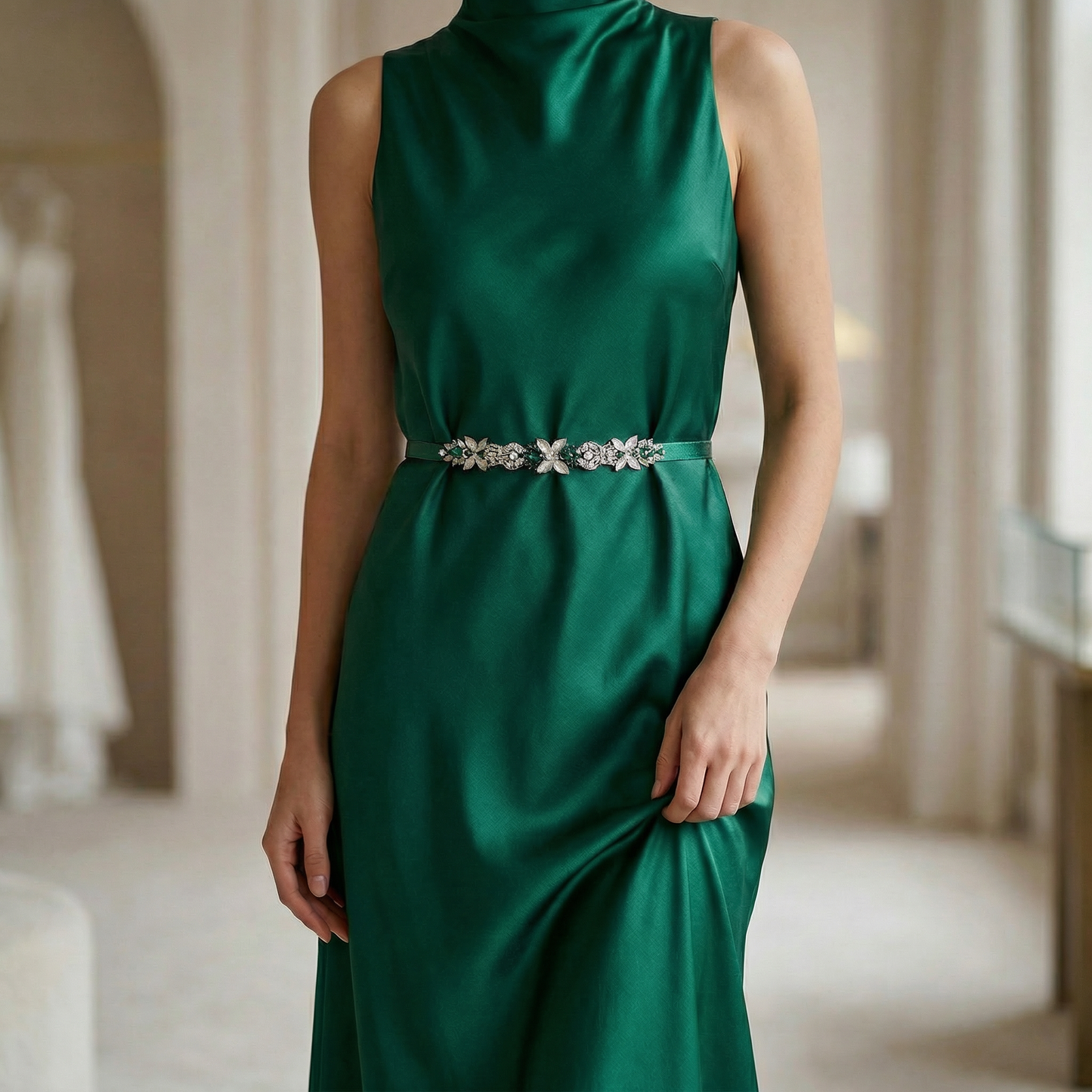 Green Rhinestone Bridal Belt Wedding Sash – Bridella BS65KL