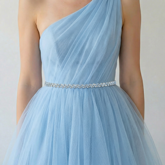 Light Blue Rhinestone Pearl Bridal Belt Wedding Sash – Bridella BS383QL
