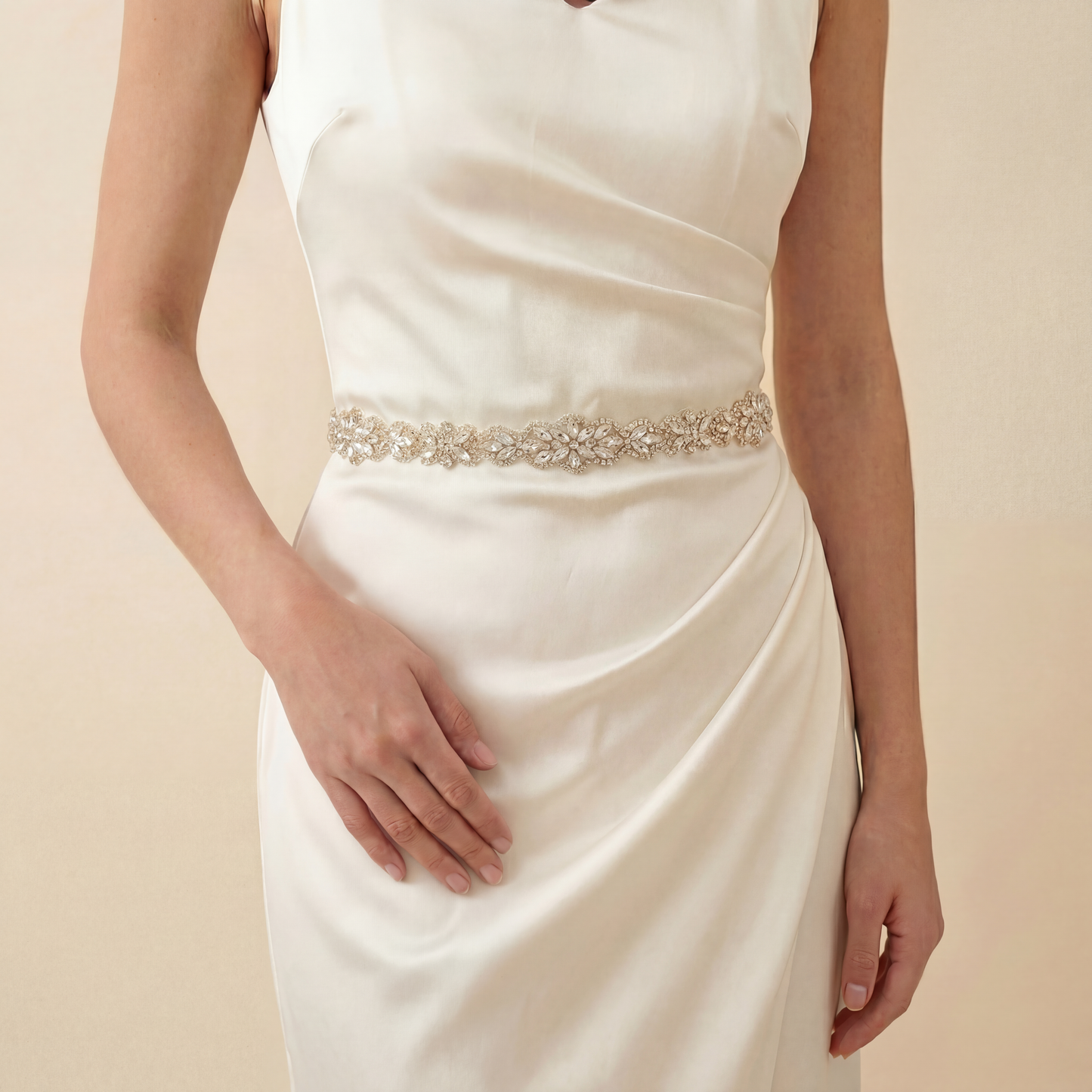 Off White Rhinestone Bridal Belt Wedding Sash - Bridella BS75