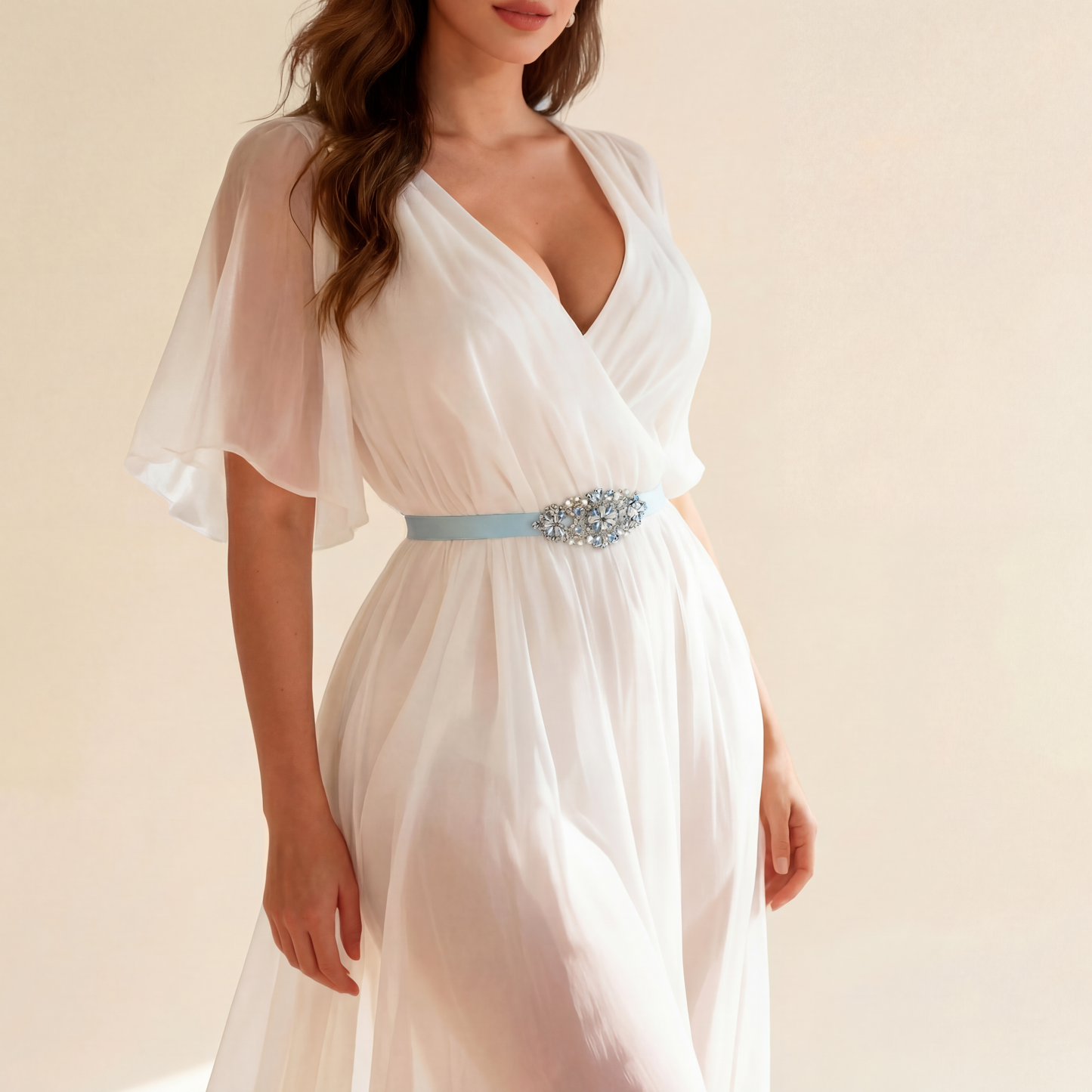 Baby Blue Rhinestone Bridal Belt Wedding Sash - Bridella BS76QL
