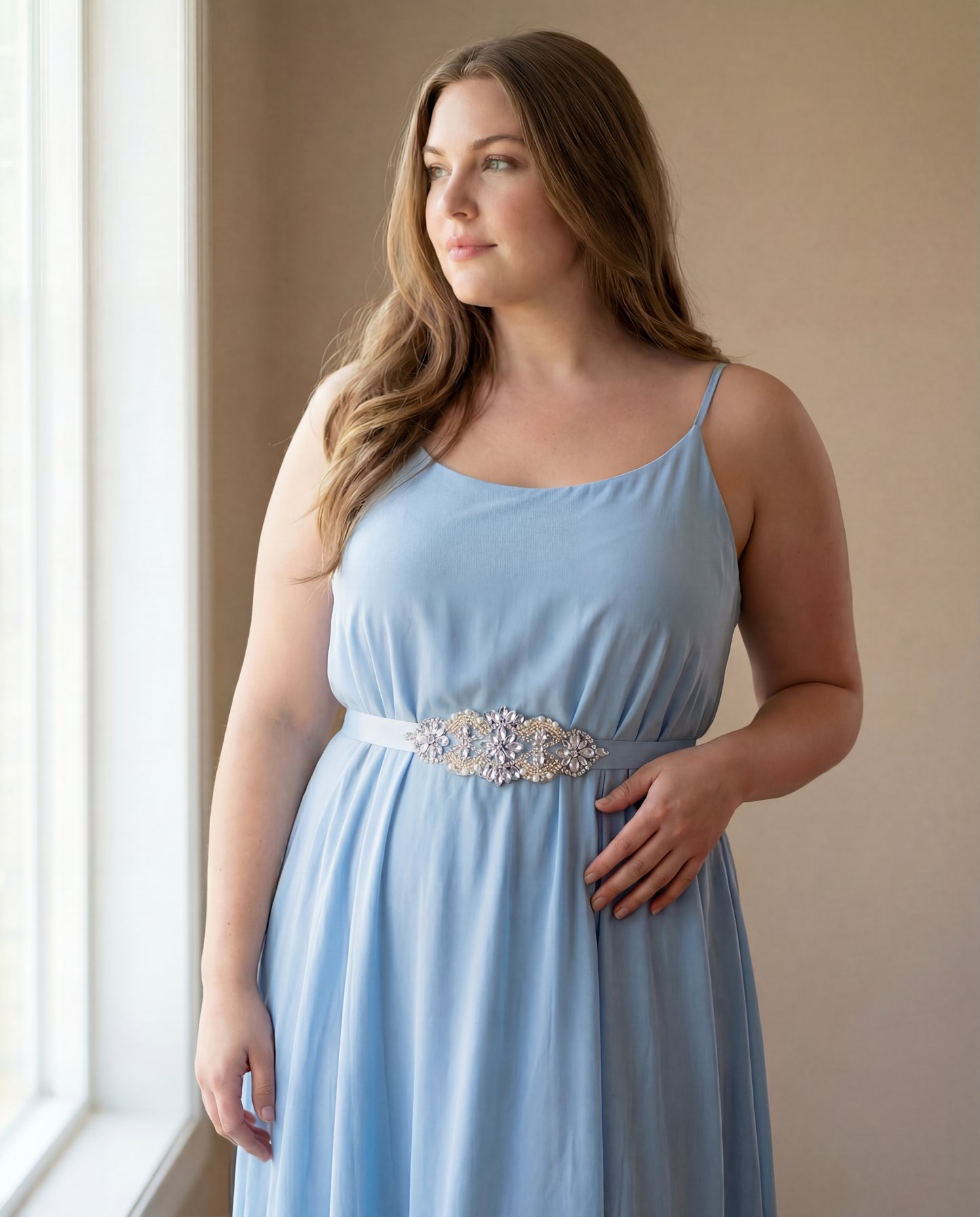 Baby Blue Rhinestone Bridal Belt Wedding Sash - Bridella BS76QL