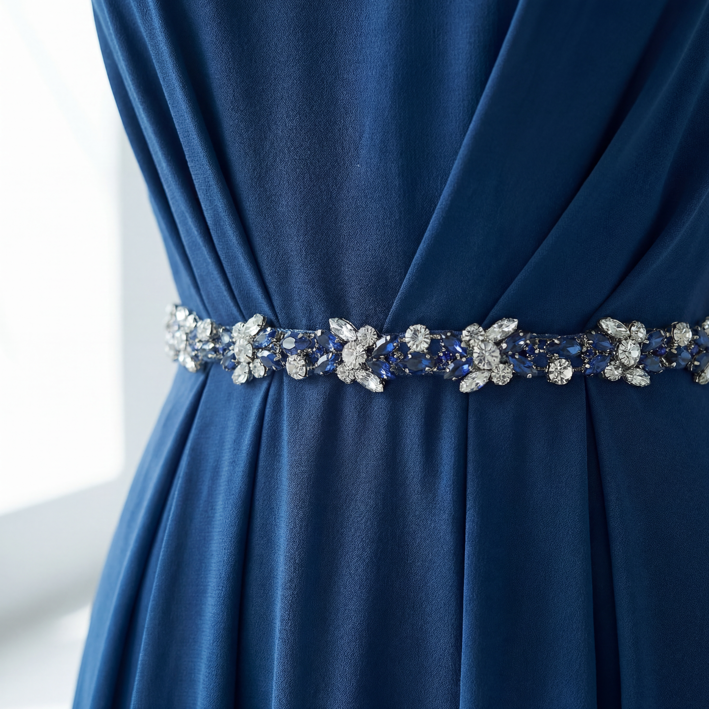 Navy Rhinestone Bridal Dress Belt for Wedding - Bridella BS437ML
