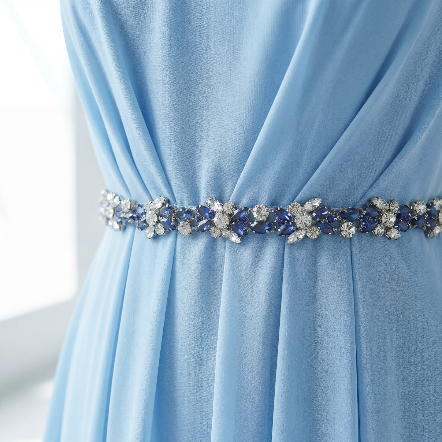 Navy Rhinestone Bridal Dress Belt for Wedding - Bridella BS437ML