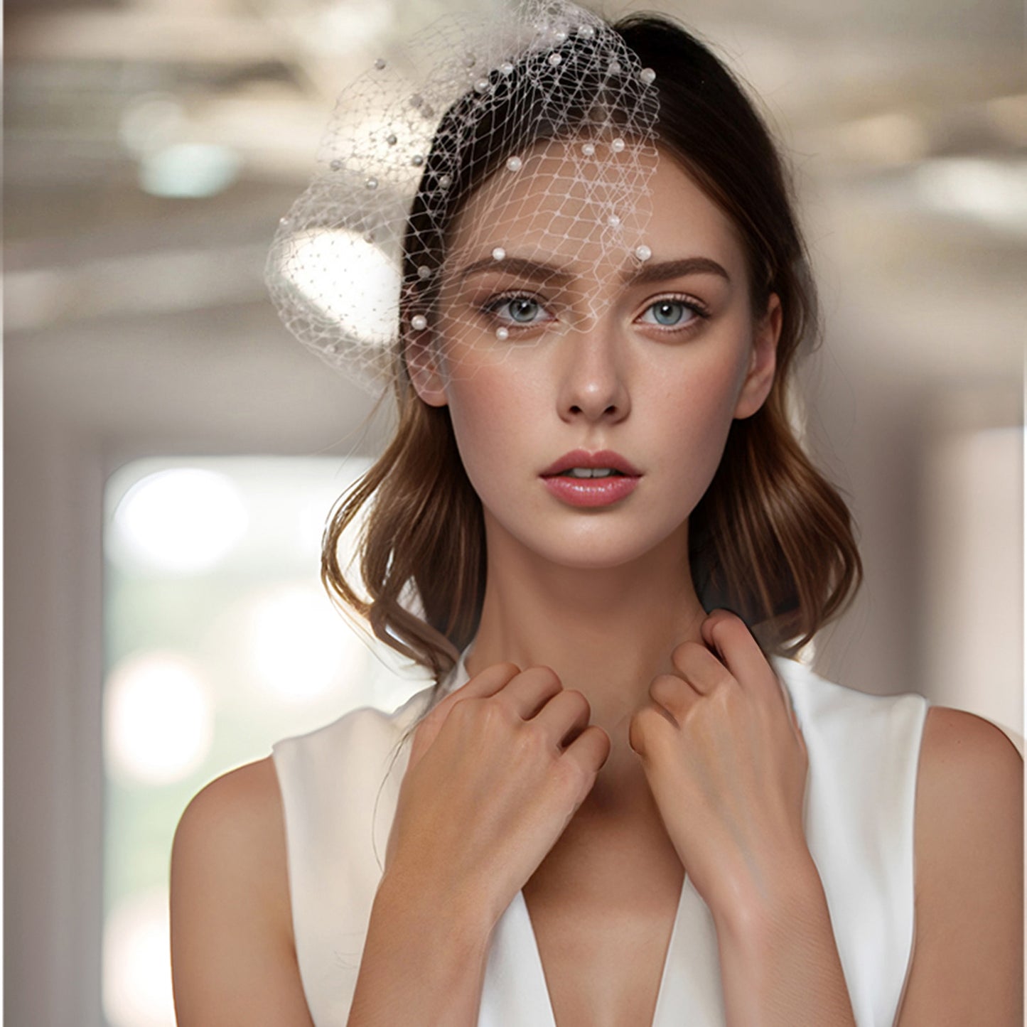 Pearl Birdcage Bridal Veil Wedding Mini Comb Veil - Bridella BMA22