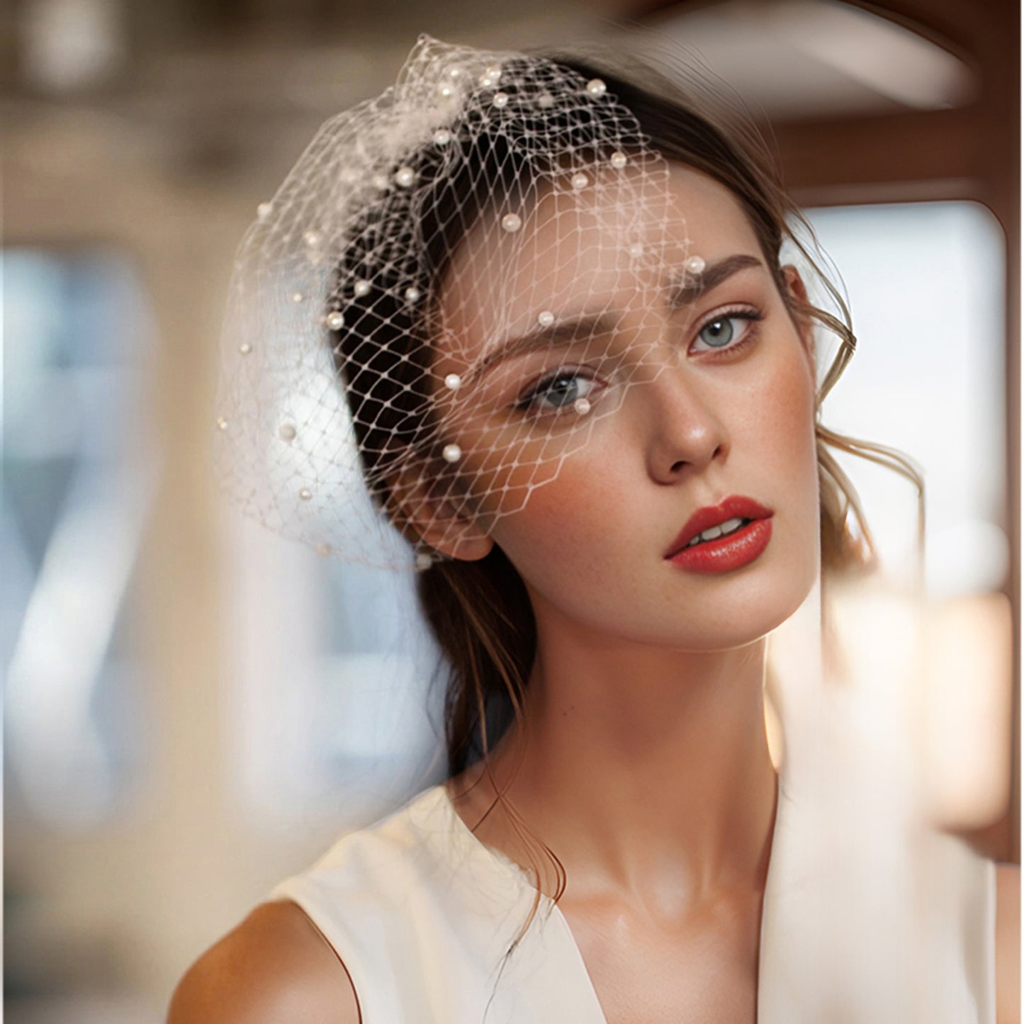 Pearl Birdcage Bridal Veil Wedding Mini Comb Veil - Bridella BMA22