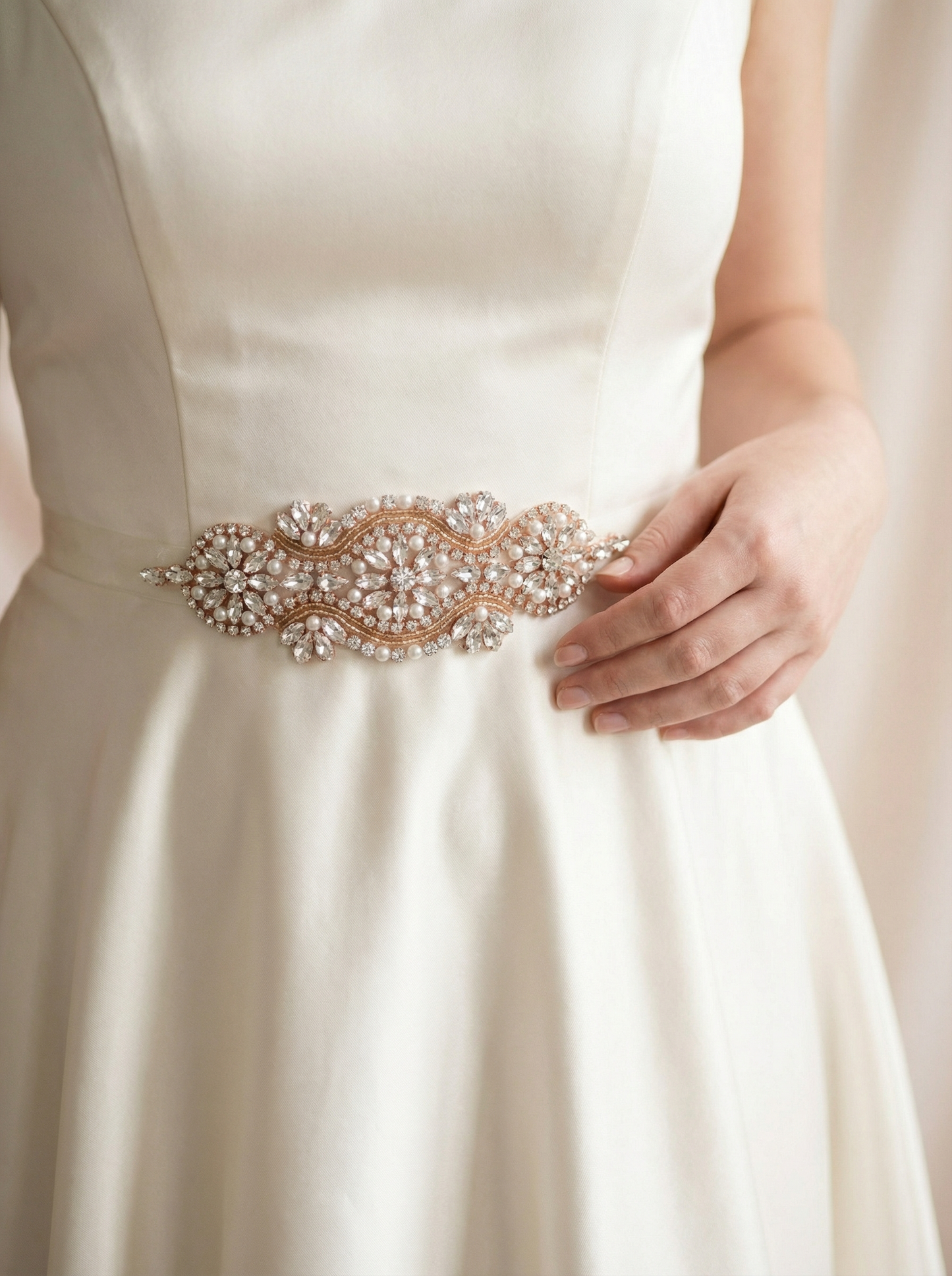 Rose Gold Rhinestone & Pearl Belt - Bridella BS05RG