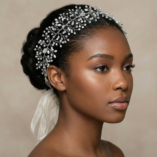 Bridella BHP10-S Silver Rhinestone & Pearl Tiara