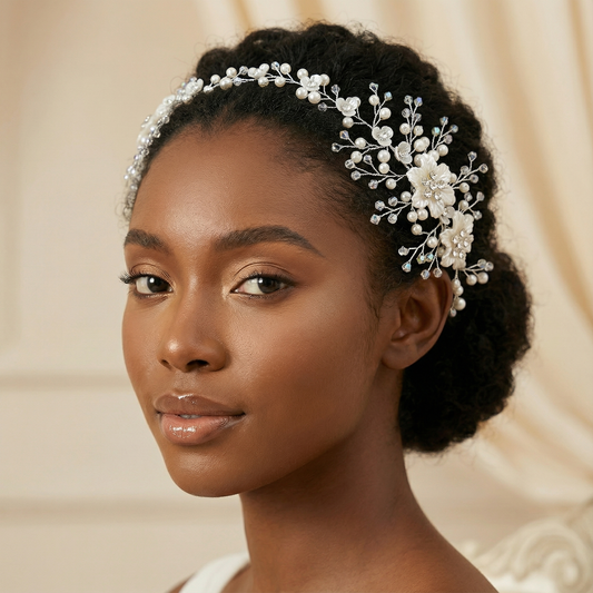 Bridella BHP295-S Silver Pearl & Crystal Headwear