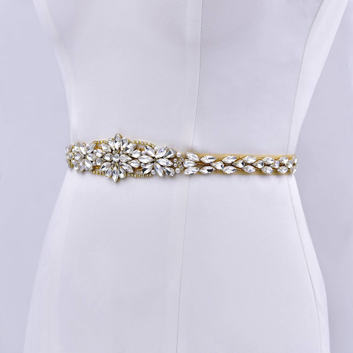 Golden Pearl Rhinestone Bridal Belt Elegant Sash - Bridella BS131