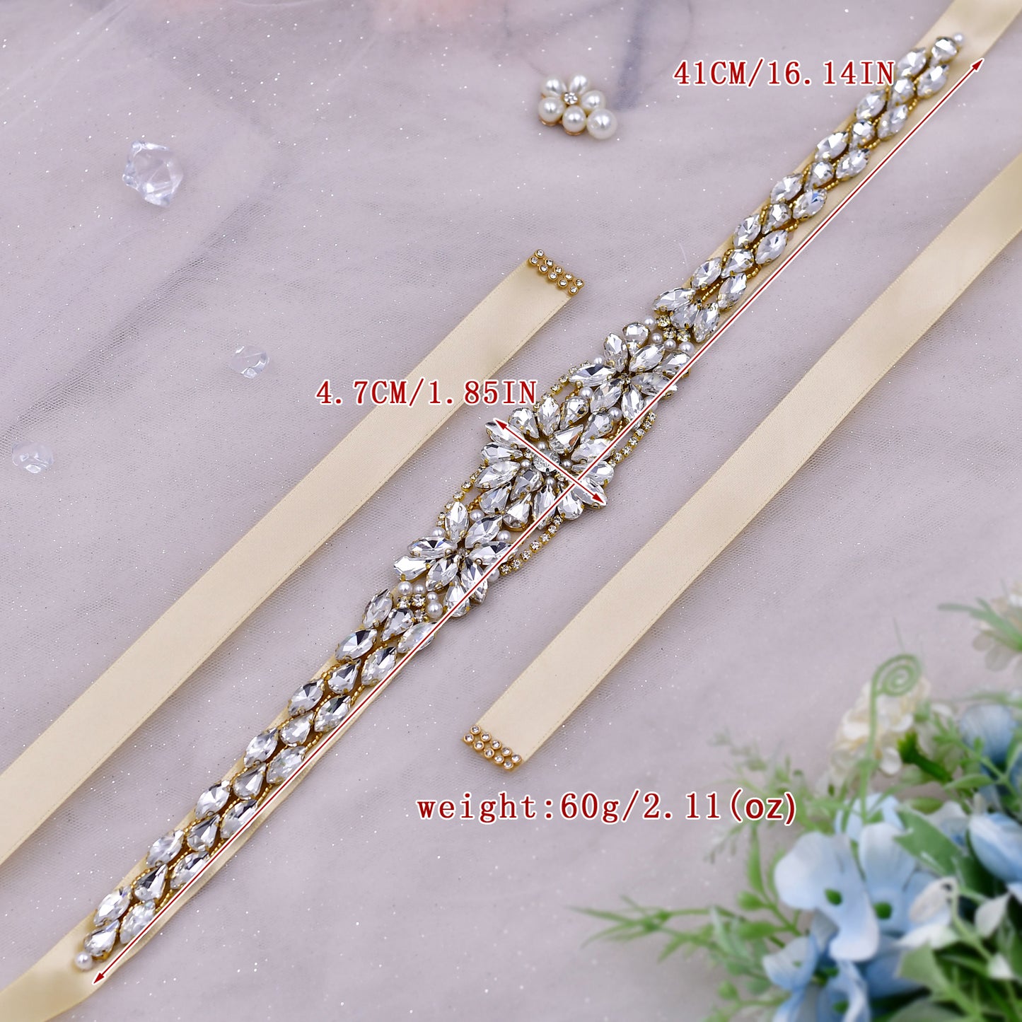 Golden Pearl Rhinestone Bridal Belt Elegant Sash - Bridella BS131