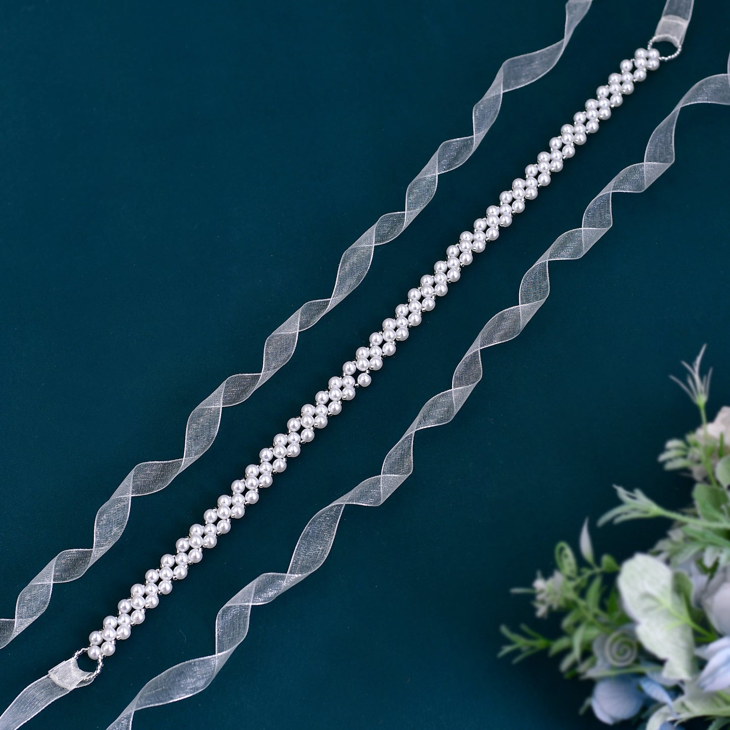 Ivory Pearl Beaded Bridal Belt Organza Sash - Bridella BS34-I