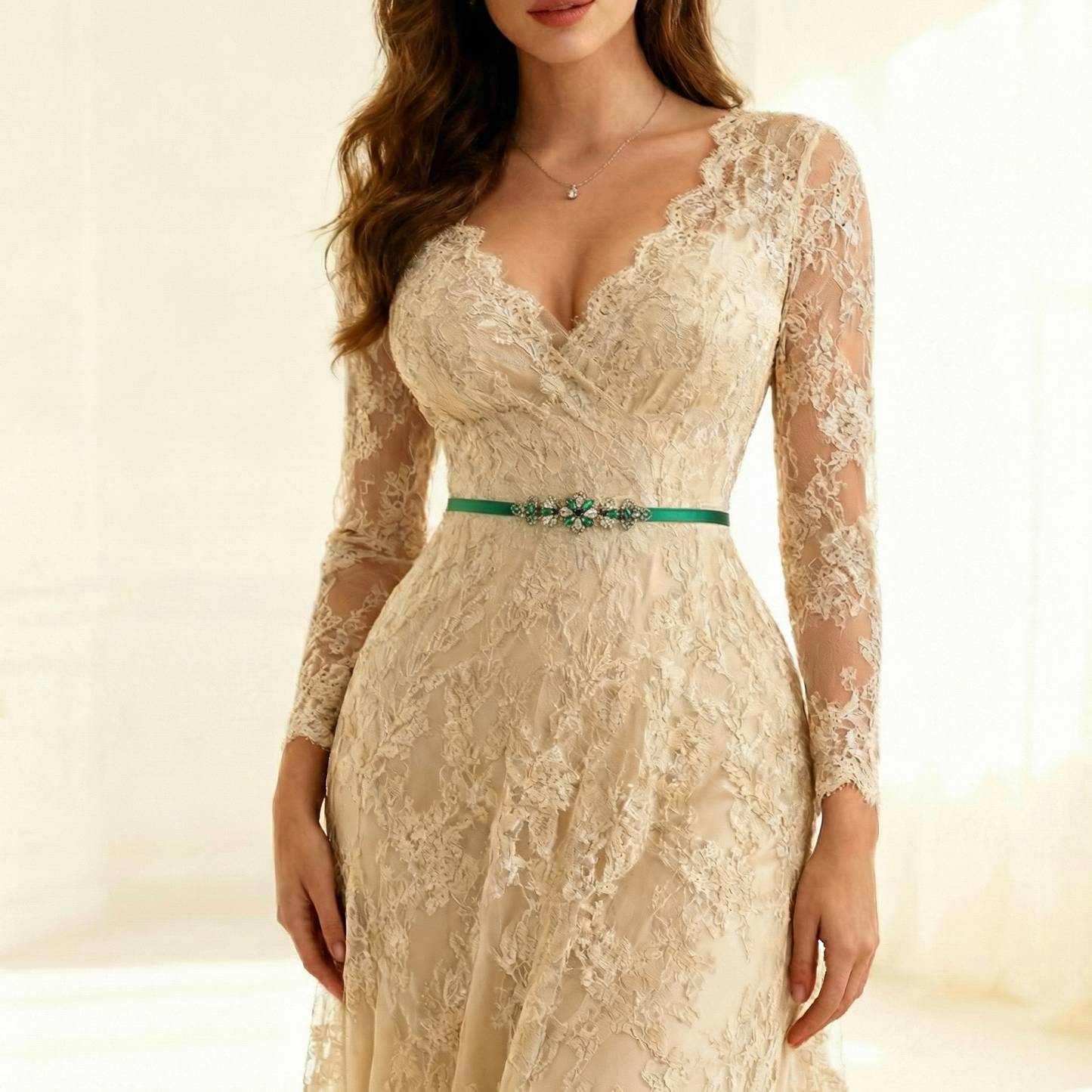 Green Rhinestone Bridal Belt Wedding Sash - Bridella BS137GKL