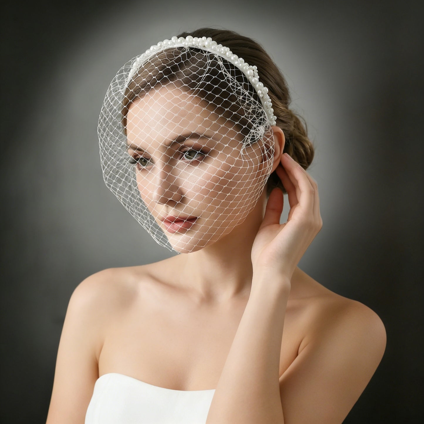 Beaded Birdcage Bridal Veil Wedding Headband - Bridella BVA30-I