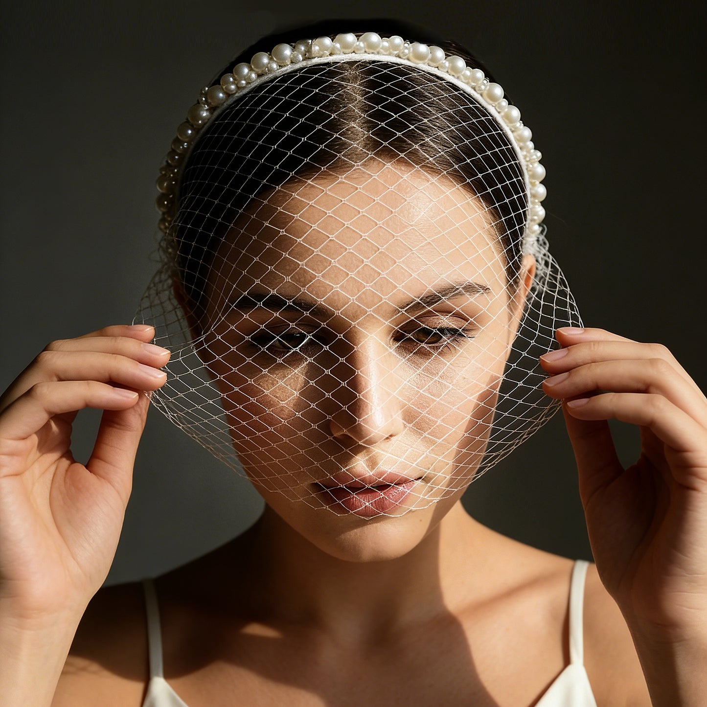 Beaded Birdcage Bridal Veil Wedding Headband - Bridella BVA30-I