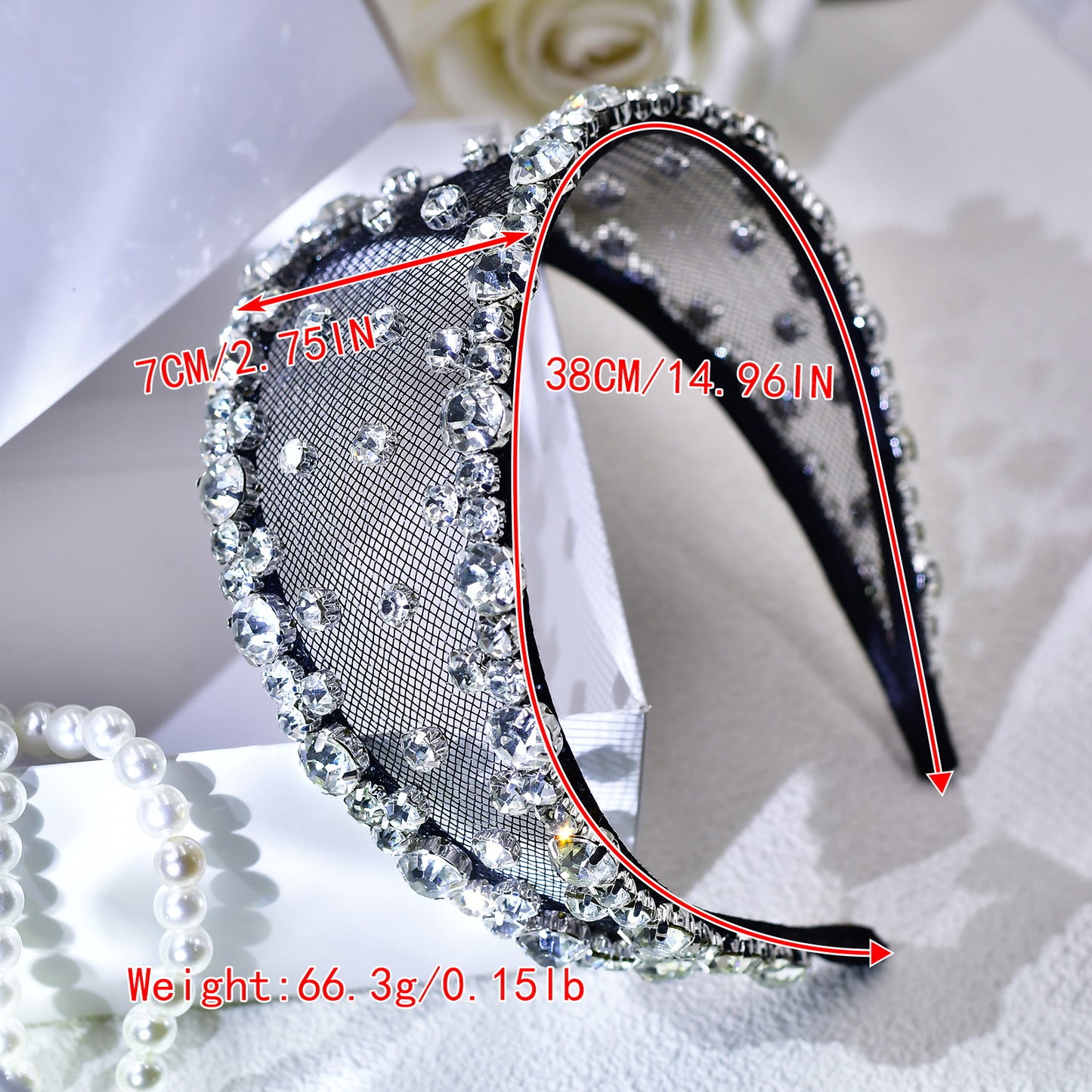 Black Rhinestone Mesh Headband Bridal Hair Accessory - Bridella BYXA43