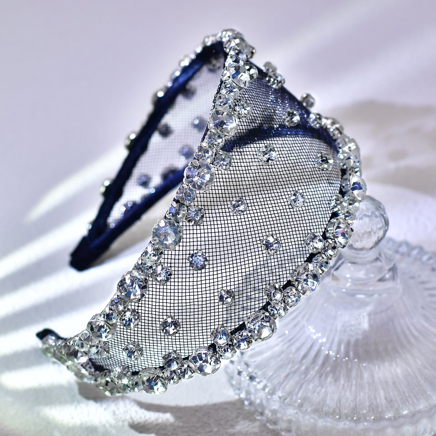 Black Rhinestone Mesh Headband Bridal Hair Accessory - Bridella BYXA43