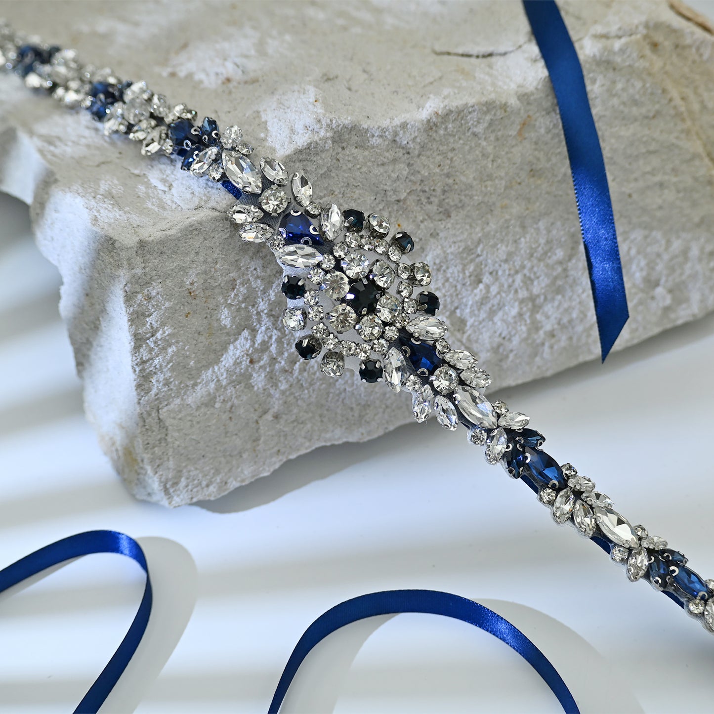 Blue Rhinestone Bridal Sash Wedding Dress Belt – Bridella BS124ML