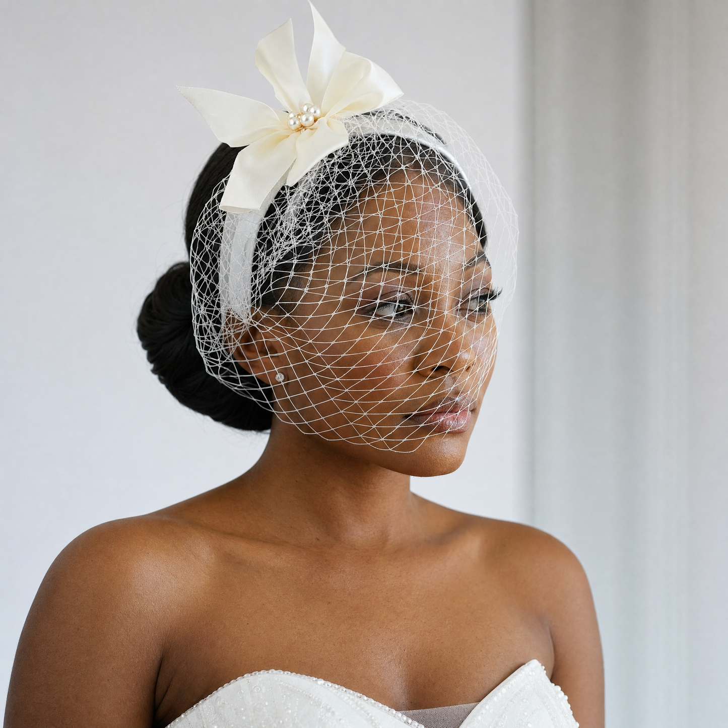 Fashion Ladies Face Accessories Handmade Bow Fishnet Hair Accessories Bridal Wedding Prom Bird Cage Veil - Bridella BVA07