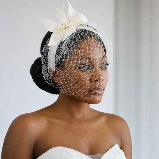 Fashion Ladies Face Accessories Handmade Bow Fishnet Hair Accessories Bridal Wedding Prom Bird Cage Veil - Bridella BVA07