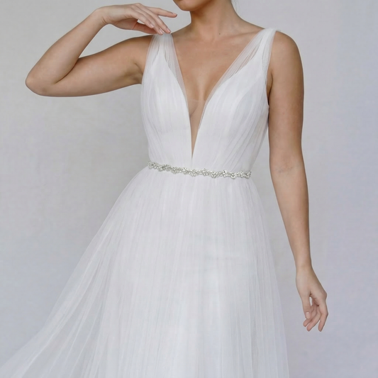 Off White Rhinestone Bridal Belt Wedding Sash – Bridella BS37