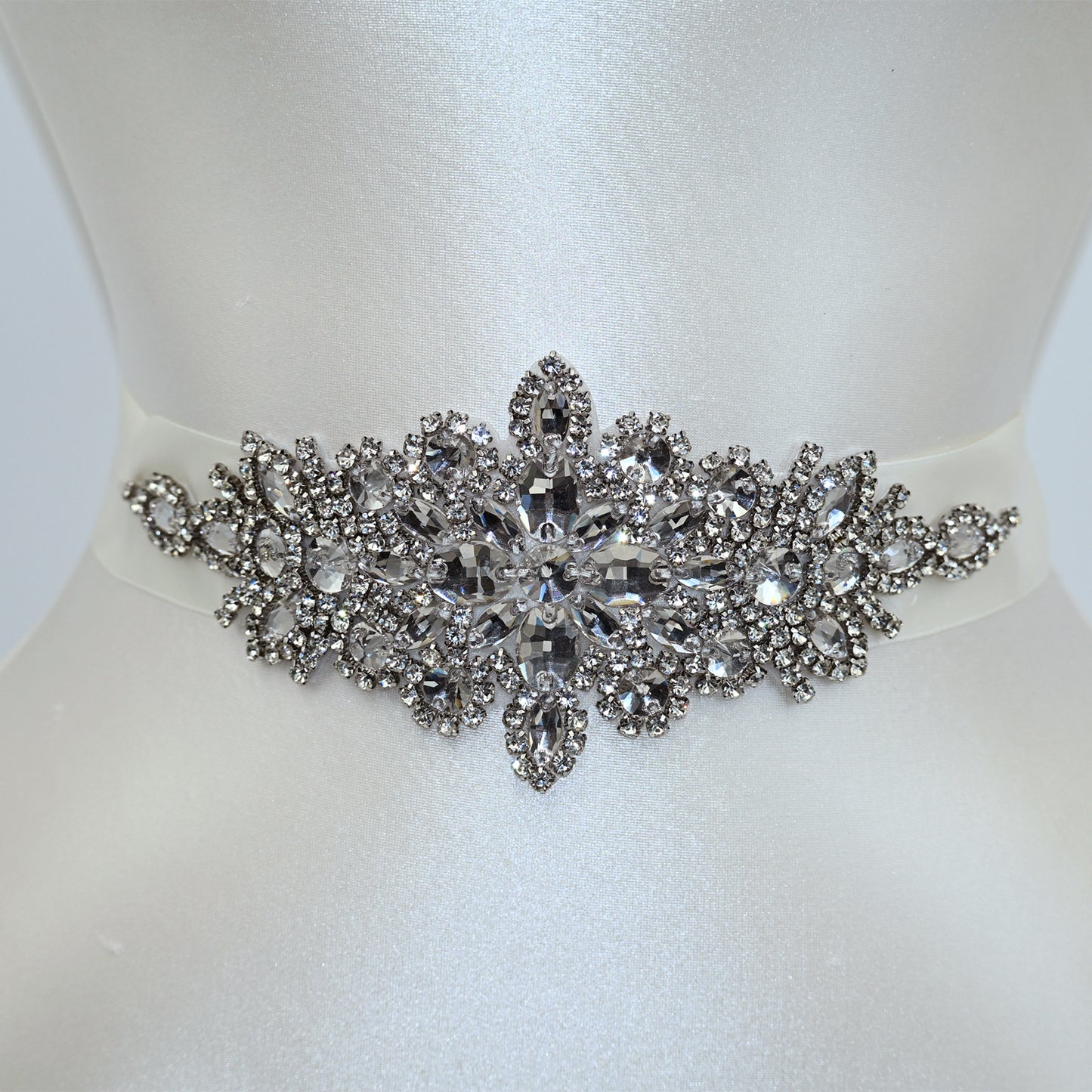 Silver Rhinestone & Pearl Belt - Bridella BS01-S