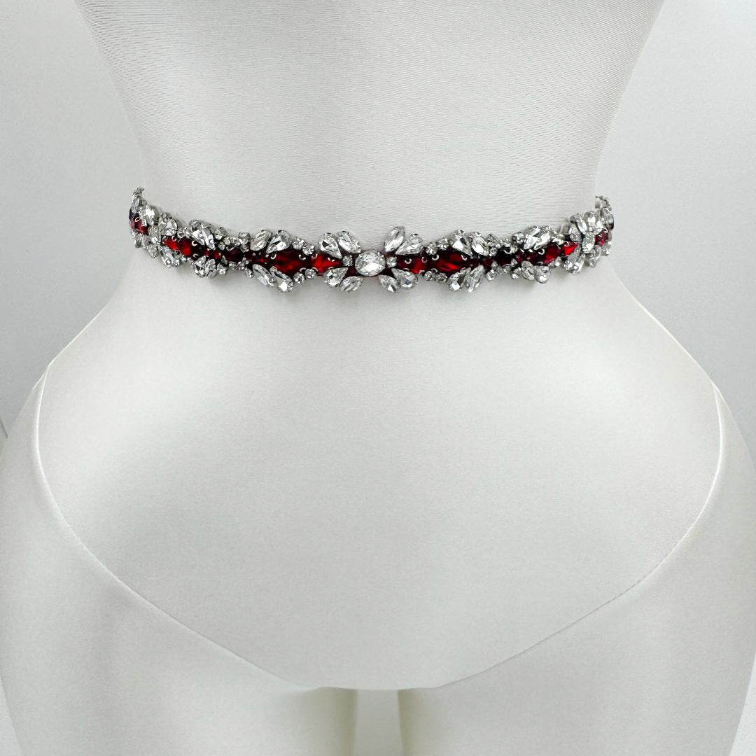 BS43R burgundy rhinestone belt