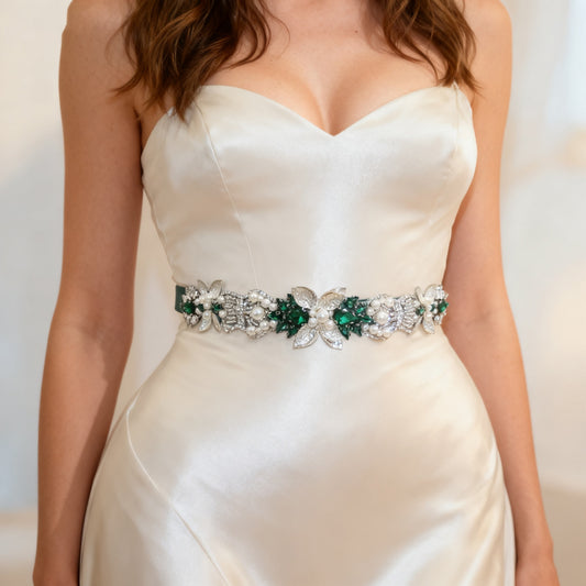 Bridella BS65KL Green Rhinestone Belt