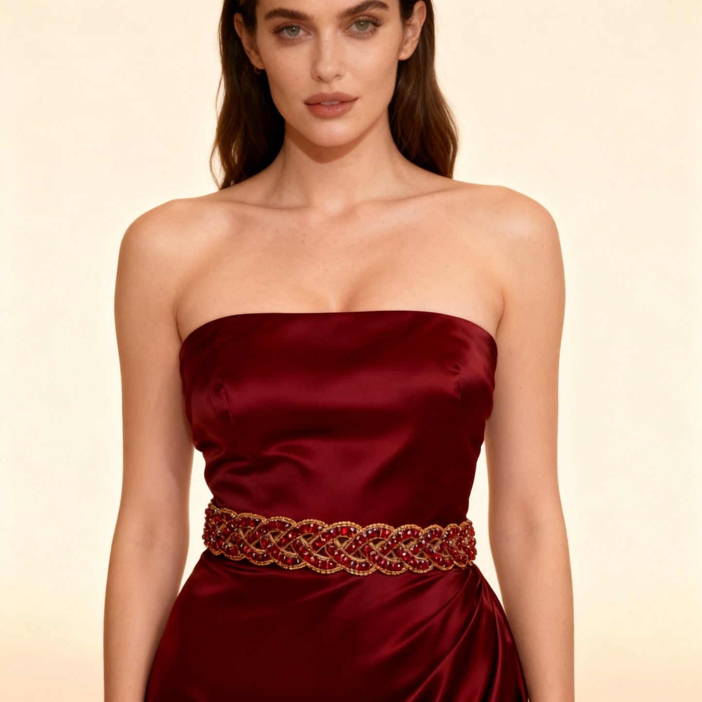 Bridella BS216 Golden red Rhinestone Belt Wedding Belt for Bride