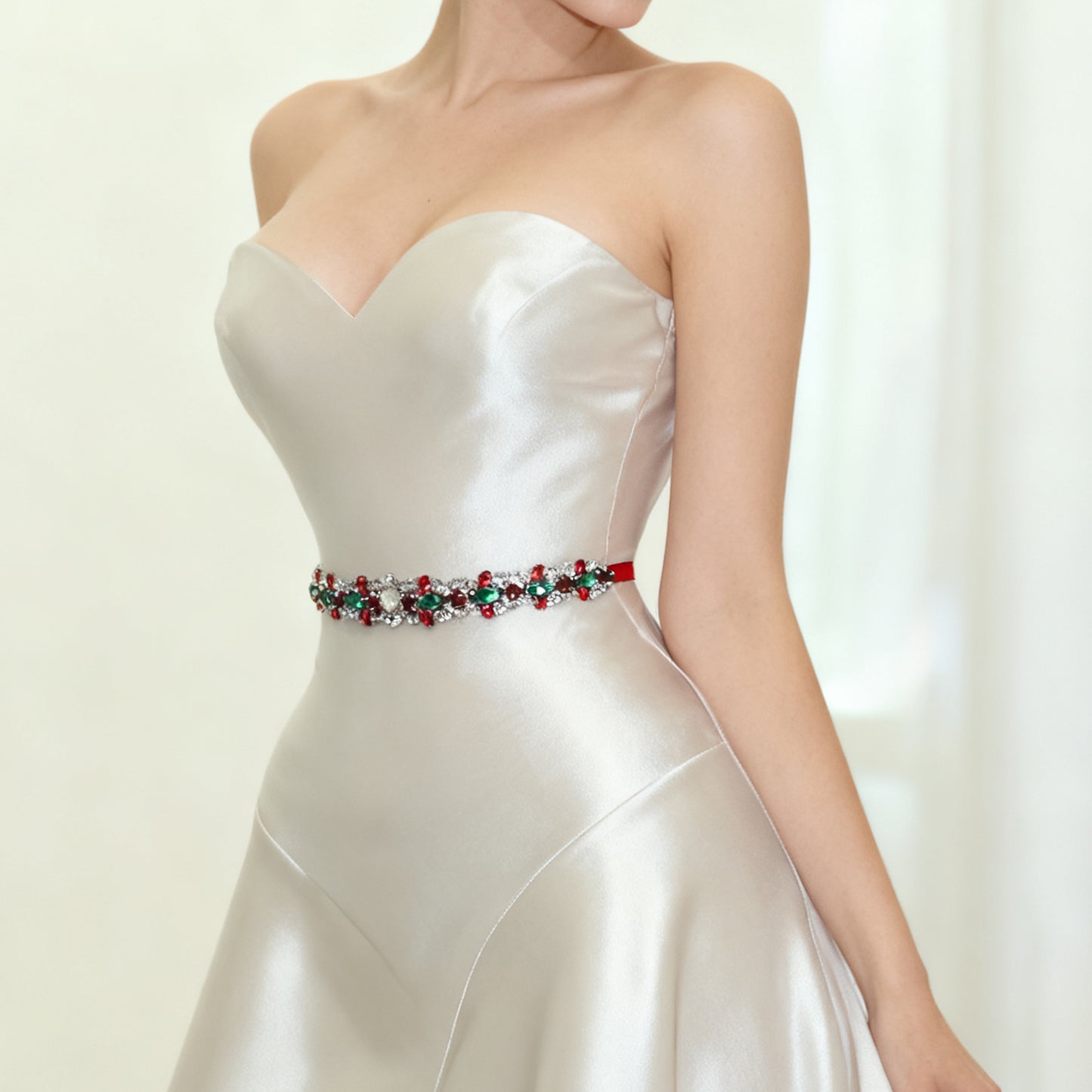 Bridella BS113R Burgundy Rhinestone & Pearl Belt