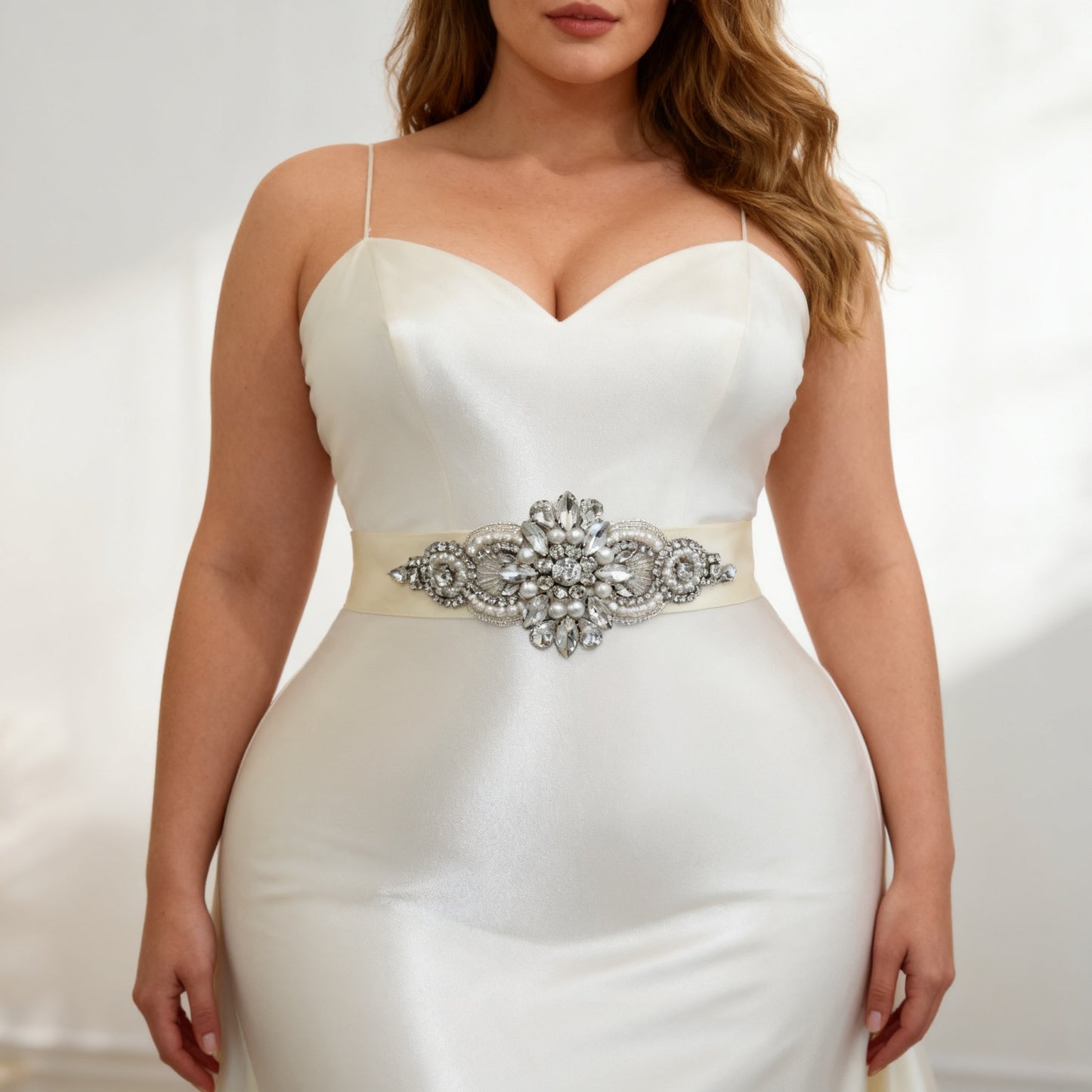 Bridella BS05B Ivory Rhinestone & Pearl Belt