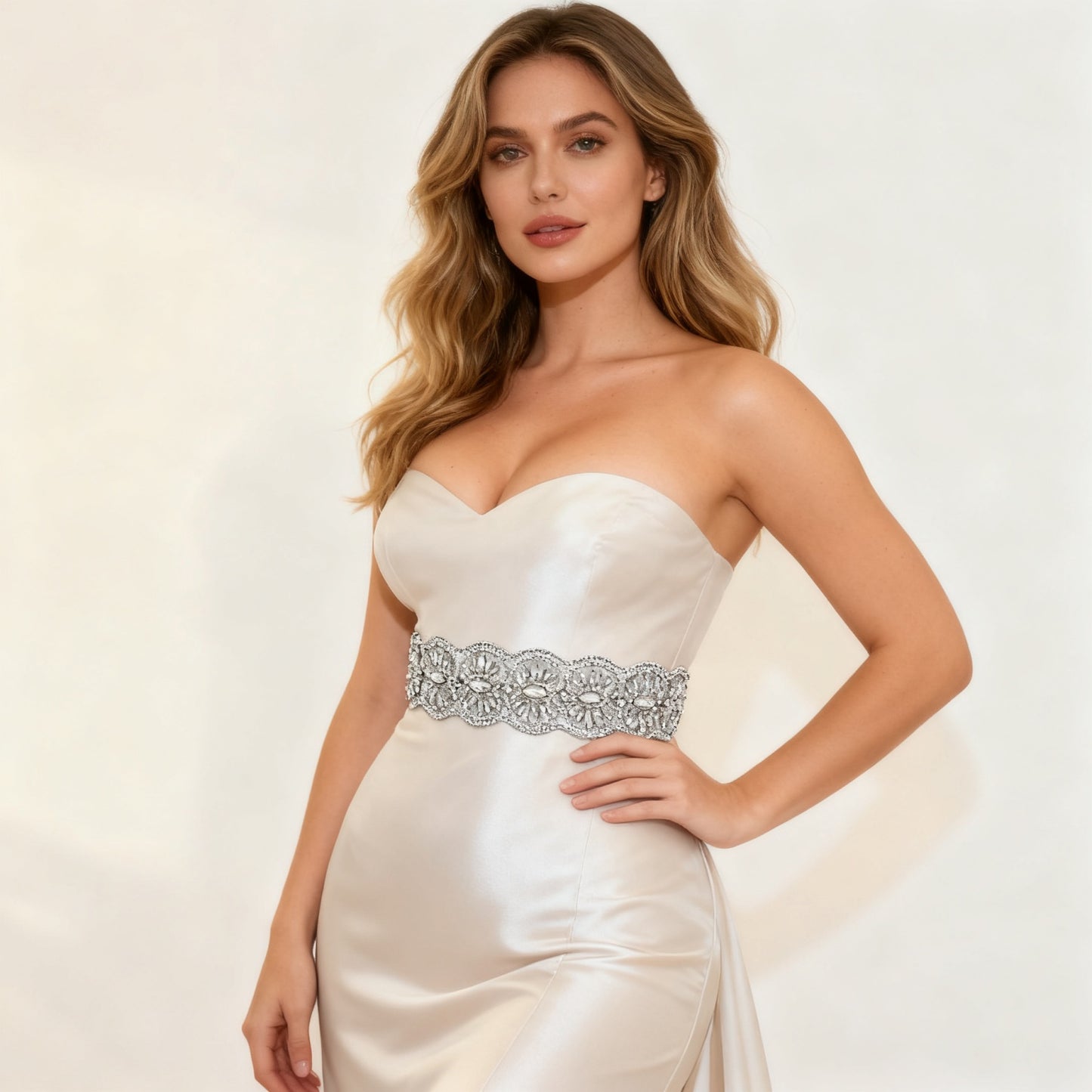 Bridella BS239 Off White Rhinestone Belt