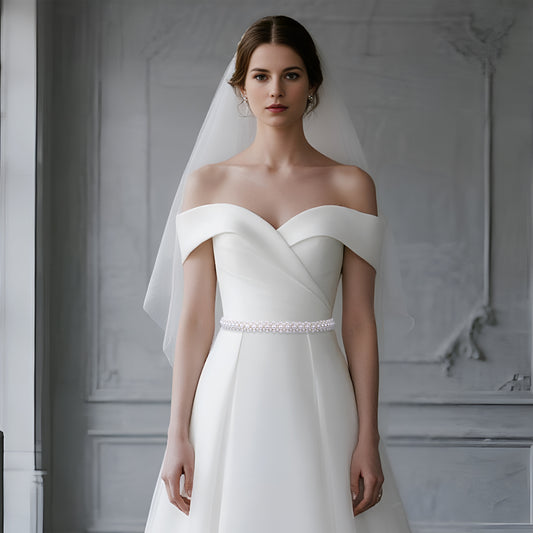 Bridella Ivory Pearl Bridal Belt with Bow, Elegant Beaded Wedding Sash-BS184