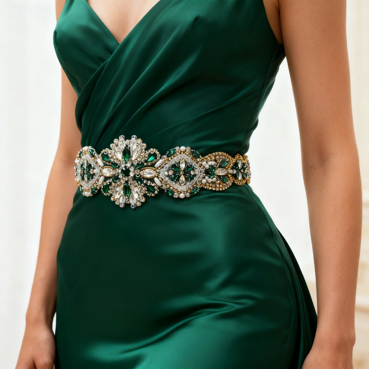 Bridella BS433GKL Green Rhinestone & Pearl Accessory