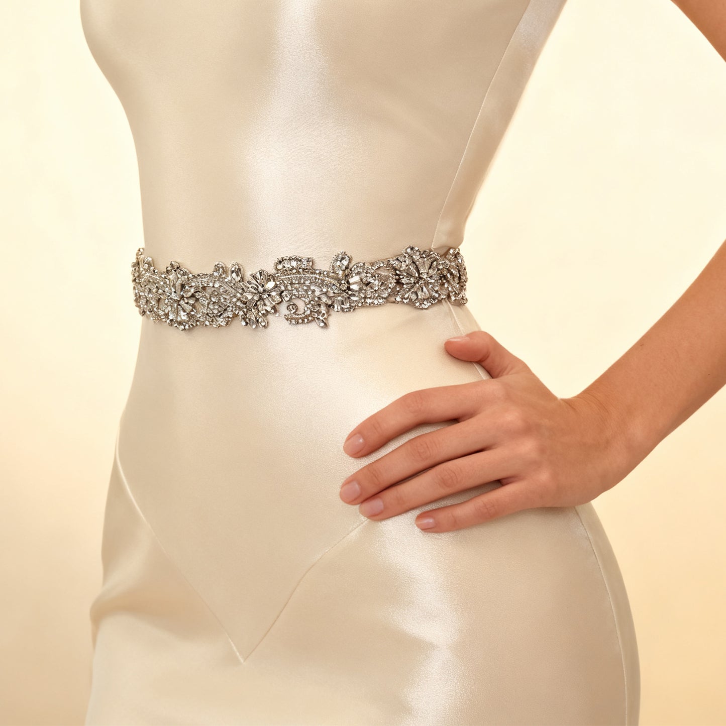Bridella BS106 Ivory Rhinestone Belt