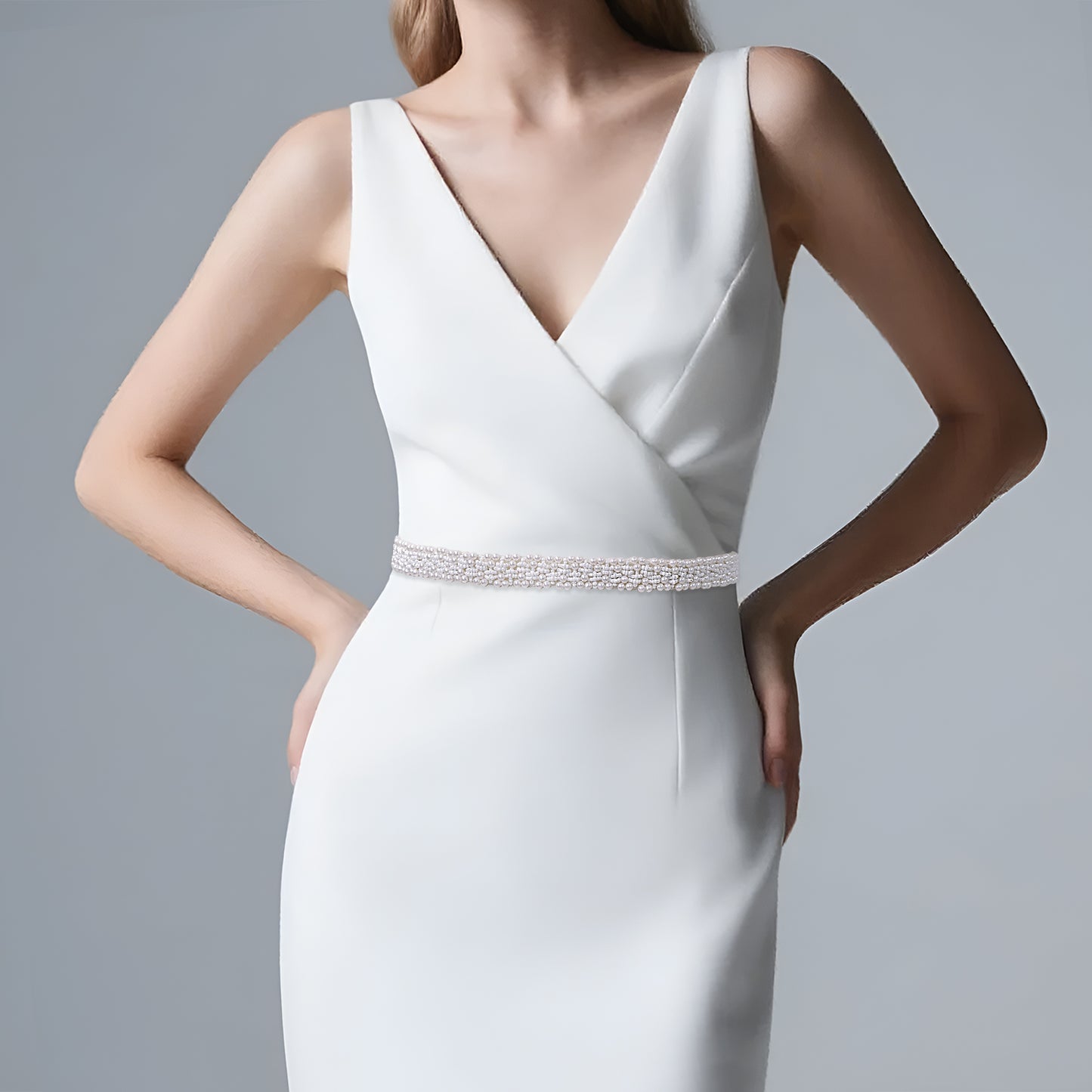 Pearl Beaded Bridal Belt, Ivory Wedding Sash with Satin Ribbon, Elegant Waist Belt for Wedding Dress - Bridella BS204
