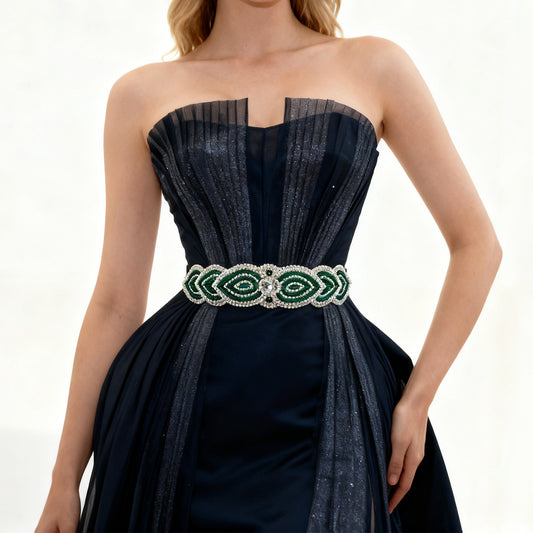 Bridella BS265-Green Ribbon Green Rhinestone Belt