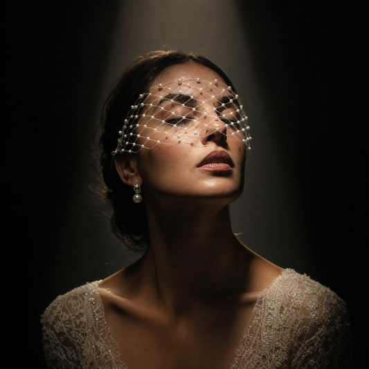 White Pearl Mesh Bridal Tiara Wedding Headpiece - Bridella BMA52